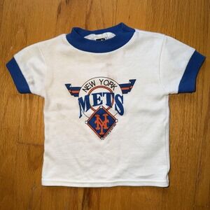 Vintage New‎ York Mets Shirt Tee Toddler White Blue MLB Baseball Jog Togs 1989